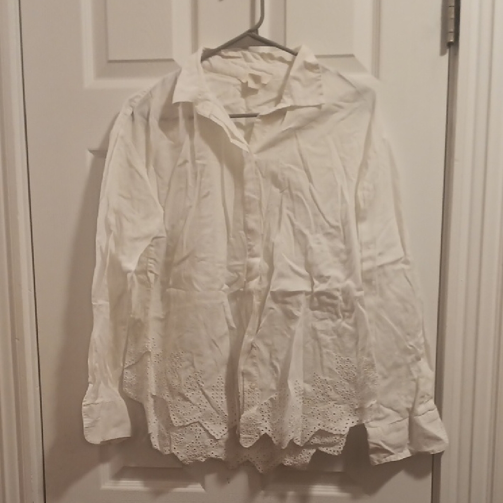 H&M White Button Down Shirt With Lace
